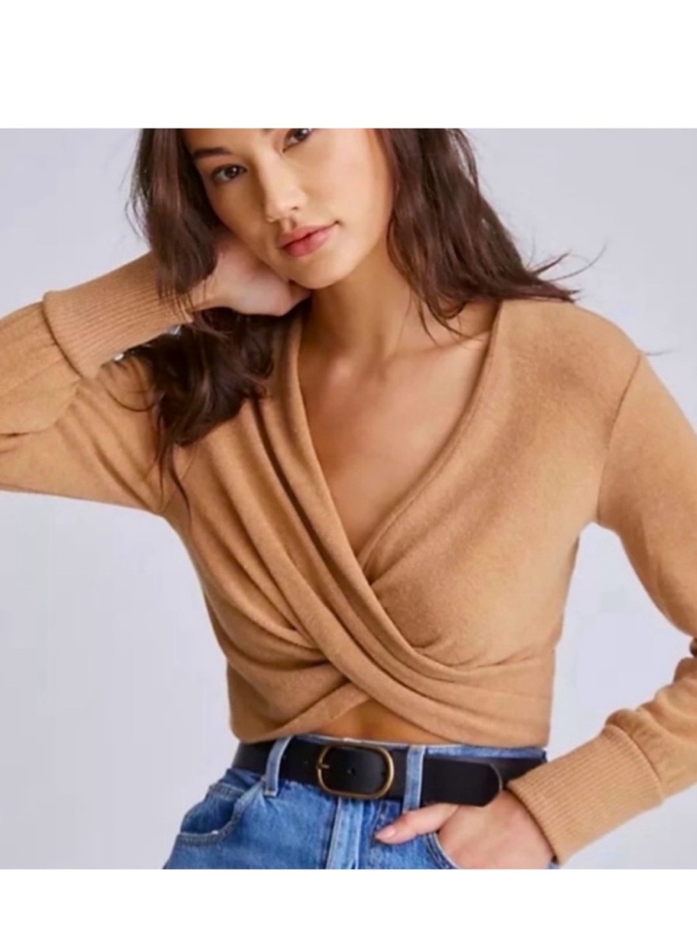 Anthropologie Cropped Cris Cross Front V-neck Sweater - SIZE M